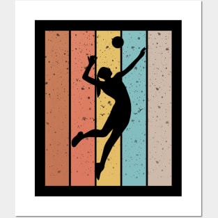 Volleyball Spiker in Silhouette Beautiful Vintage Colorful Background Posters and Art